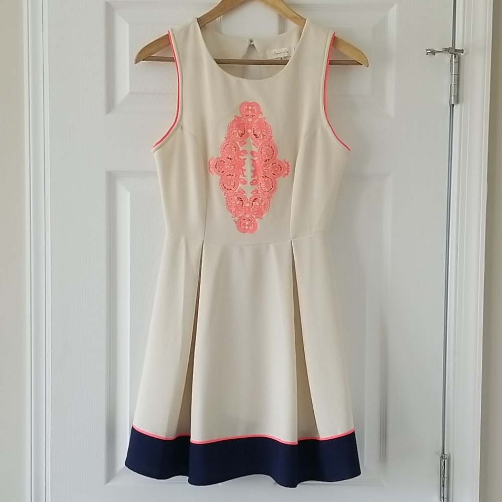 Sugarlips neon coral and navy blue dress
